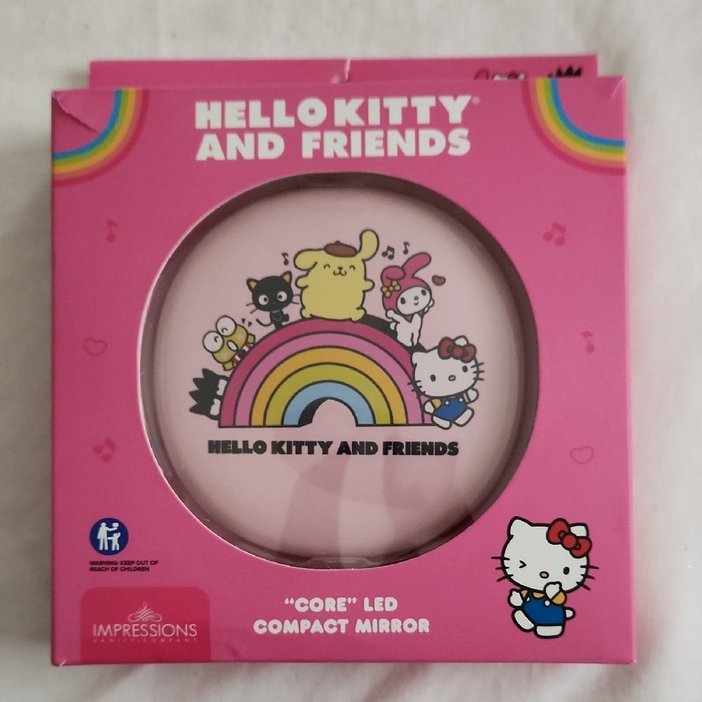 Impressions Hello Kitty and Friends Rainbow  Pink LED Compact Makeup Mirror New